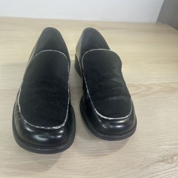 Ann Taylor Black Leather Cowhide Slip On Shoes Wms 7M Block Heel Classic Loafers - Picture 7 of 16